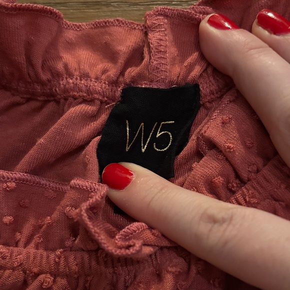 W5 Textured Ruffle Neck Red Blouse - Picture 3 of 5